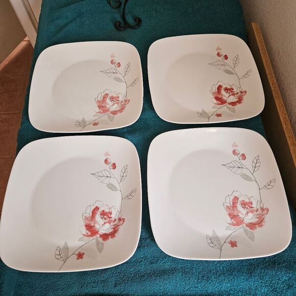Corelle Blushing Rose 4 Pcs Square Dinner Plates - Picture 4 of 7
